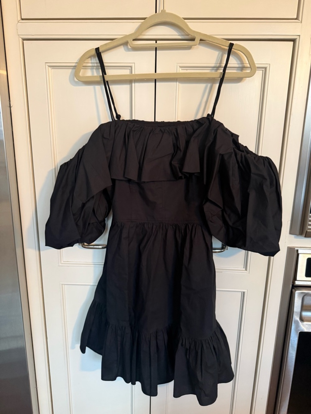 Ulla Johnson Lila Off-the-Shoulder Cotton Poplin Mini Dress in Black - Picture 5 of 6